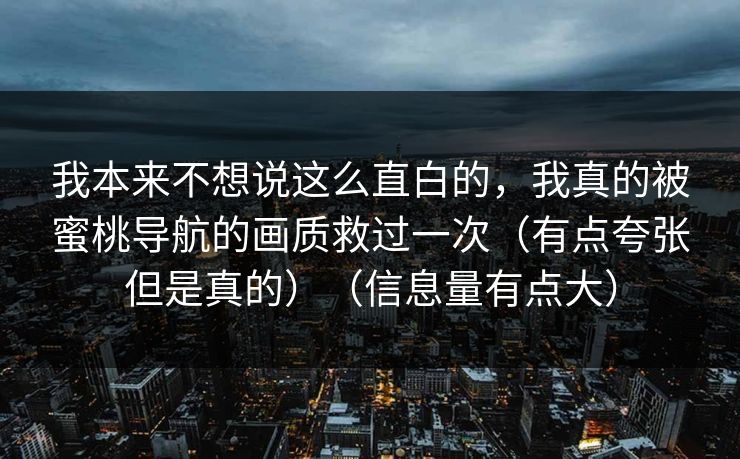 我本来不想说这么直白的，我真的被蜜桃导航的画质救过一次（有点夸张但是真的）（信息量有点大）